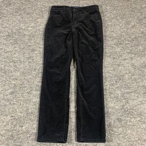 Talbots Jeans Womens Petite 2P Black Corduroy Straight High Waist Pockets 28x27